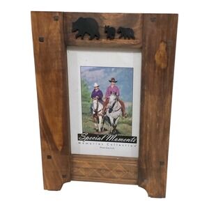 Weston Gallery Rustic Wood 4x6 Picture Frame Black Bear Lodge Cabin Decor Brown